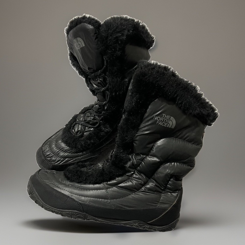 The North Face Womens Black Faux Fur Goose Down Nuptse Winter Glam Boots Size 11
